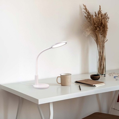 LED Tischleuchte, Weiss, Touch Dimmer, Timer, Flexhals, 4000 Kelvin, 36 cm Höhe, Schreibtischbeleuchtung, Nachttischleuchte, Bettleuchte, Officeleuchte, Bürotischlampe, Sideboardleuchte, Innenraumbeleuchtung, Kommodenbeleuchtung, Innenraumbeleuchtung, Wohnraumbeleuchtung, IP20