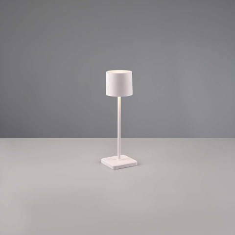 LED Aussen Tischleuchte, Weiss, Sensordimmer, Akku, Ladestation, IP54, 38 cm Höhe, Terrassenbeleuchtung, Balkon Tischleuchte, Verandatischleuchte, Restauranttischlampe, Hoteltischleuchte, Bartischleuchte, Esstischleuchte, Mobile Leuchte, Akkubeleuchtung, Campingleuchte, Outdoorleuchte