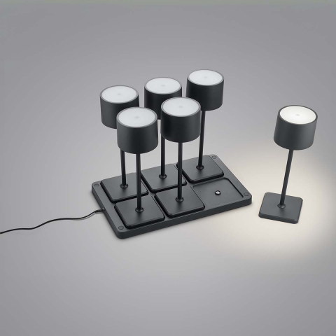 Verandabeleuchtung, Balkonbeleuchtung, Hotelbeleuchtung, Terrassenbeleuchtung, Restaurantbeleuchtung LED Aussen Tischleuchte, 6er Set, Dimmer, Farbwechsler, Ladestation, Schwarz, IP54, 40 cm Höhe