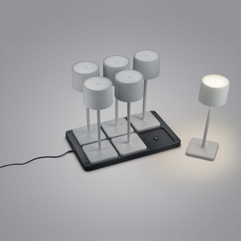 Balkonbeleuchtung, Terrassenbeleuchtung, Restaurantbeleuchtung, Festbeleuchtung, Campingbeleuchtung LED Aussen Tischleuchte, Akku, Grau, 6er Set, Dimmer, Farbwechsler, Ladestation, IP54, 40 cm Höhe