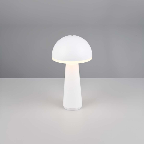Balkonbeleuchtung LED Aussen Tischleuchte, Weiss, Pilz-Look, Farbwechsler, Sensordimmer, Ladestation, Akku, IP54, 31 cm Höhe, Terrassenbeleuchtung, Gartenbeleuchtung, Campingbeleuchtung, Hotelbeleuchtung