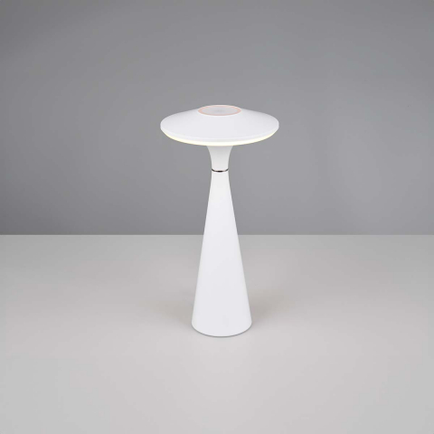 LED Aussen Tischleuchte, Futuristisch, Dimmer, Akku, Weiss, Kunststoff, IP44, 28 cm Höhe, Badezimmerbeleuchtung, Balkontischleuchte, Terrassenleuchte, Verandabeleuchtung, Mobile Leuchte, Akkuleuchte, Campingleuchte, Outdoorleuchte