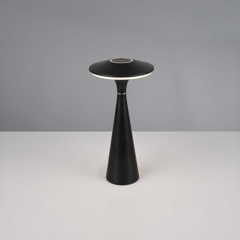 LED Aussen Tischleuchte, Schwarz, Kunststoff, Sensordimmer, Akku, Rund, IP44, 28 cm Höhe, Gartentischbeleuchtung, Restaurantaussentischlampe, Bettleuchte, Nachttischleuchte, Cafétischlampe, Outdoorleuchte, Campingleuchte, Mobile Leuchte, Akkubeleuchtung