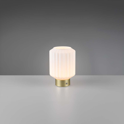 LED Tischleuchte, Messing, Weiss, Metall, Glas, Touch Dimmer, Akku, 19 cm Höhe, Schlafzimmerbeleuchtung, Bettleuchte, Nachttischleuchte, Schlafzimmertischleuchte, Cafébeleuchtung, Hoteltischlampe, Caféleuchte, Wohnzimmerleuchte, Innenraumbeleuchtung, IP20