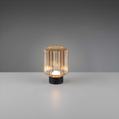 Nachttischbeleuchtung, LED Tischleuchte, Dimmbar, Akku, Schwarz, Amber, Metall, Glas, Abgerundet, IP20, 19 cm Höhe