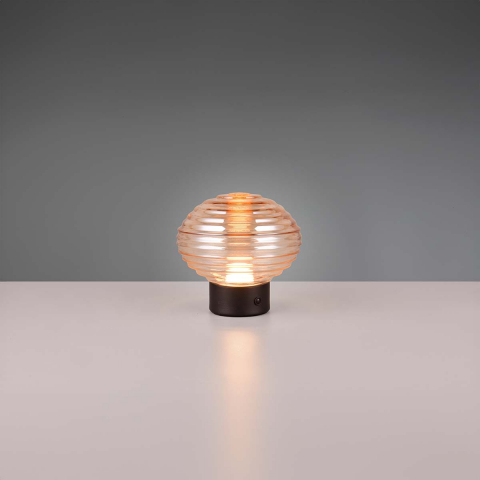LED Tischleuchte, Amber, Schwarz, Glas, Metall, Kugel, Touch Dimmer, Akku, 14 cm Höhe, Hotelzimmerbeleuchtung, Restauranttischleuchte, Nachttischleuchte, Schlafzimmertischleuchte, Bettleuchte, Innenraumbeleuchtung, Wohnraumbeleuchtung, IP20