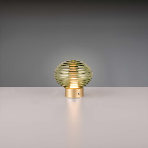 LED Tischleuchte, Grün, Messing, Glas, Metall, Touch Dimmer, Kugel, Akku, 14 cm Höhe, Hotelzimmerbeleuchtung, Cafétischleuchte, Sideboardleuchte, Regalleuchte, Kommodenleuchte, Schlafzimmertischlampe, Innenraumbeleuchtung, Bettleuchte, Nachttischlampe, Wohnraumbeleuchtung, IP20