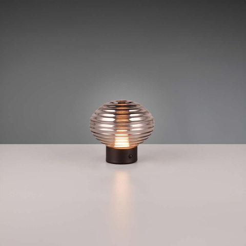 LED Tischleuchte, Rauchfarbe, Schwarz, Glas, Metall, Kugel, Akku, Touch Dimmer, 14 cm Höhe, Hotelzimmerbeleuchtung, Restauranttischleuchte, Schlafzimmertischlampe, Nachttischleuchte, Bettlampe, Innenraumbeleuchtung, Wohnraumbeleuchtung, IP20