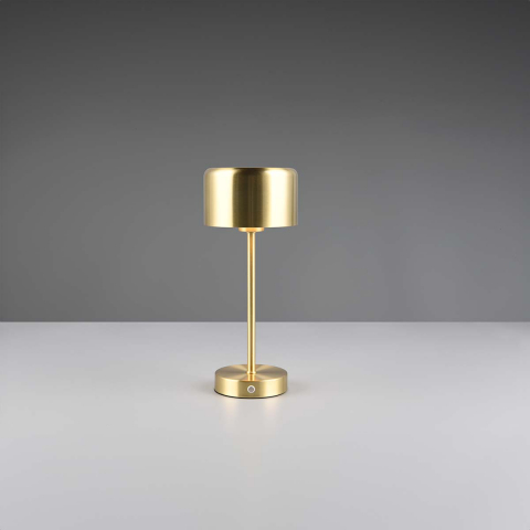 LED Tischleuchte, Messing, Metall, Rund, Touch Dimmer, Akku, 30 cm Höhe, Hotelzimmerbeleuchtung, Bettleuchte, Nachttischleuchte, Sideboardleuchte, Kommodenleuchte, Regalleuchte, Dekoleuchte, Schlafzimmerleuchte, Innenraumbeleuchtung, Wohnraumbeleuchtung, IP20