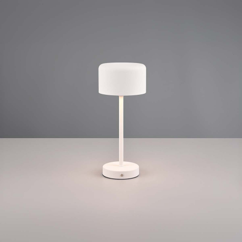 LED Tischleuchte, Weiss, Metall, Rund, Touch Dimmer, Akku, 30 cm Höhe, Hotelzimmerbeleuchtung, Bettleuchte, Nachttischleuchte, Sideboardleuchte, Kommodenleuchte, Regalleuchte, Schlafzimmertischleuchte, Tischbeleuchtung, Innenraumbeleuchtung, Wohnraumbeleuchtung, IP20