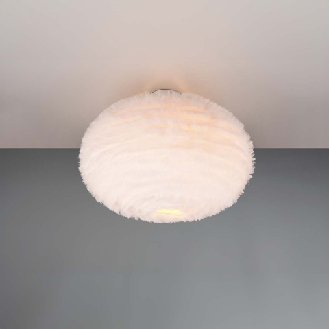 Deckenleuchte, Weiss, Synthetik Plüsch, Rund, 50 cm Durchmesse, Hotelzimmerbeleuchtung, Flurleuchte, Dielenleuchte, Dekolampe, Cafébeleuchtung, Innenraumbeleuchtung, Wohnraumbeleuchtung, IP20