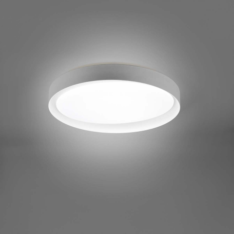 LED Deckenleuchte, Grau, Rund, Dimmer, Farbwechsler, Memoryfunktion, Fernbedienung, 48 cm Ø, Bürobeleuchtung, Praxisdeckenleuchte, Wartezimmerleuchte, Treppenhausleuchte, Hoteldeckenlampe, Restaurantbeleuchtung, Innenraumbeleuchtung, Wohnraumbeleuchtung, IP20