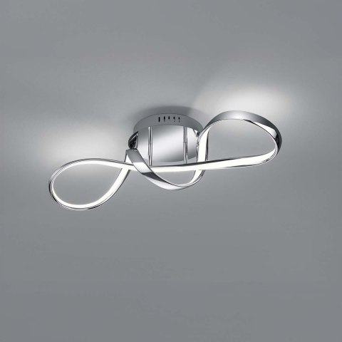 Wohnzimmerbeleuchtung LED Deckenleuchte, Chrom, Metall, Geschwungen, Switch Dimmer, 4000 Kelvin, 60 cm x 18 cm