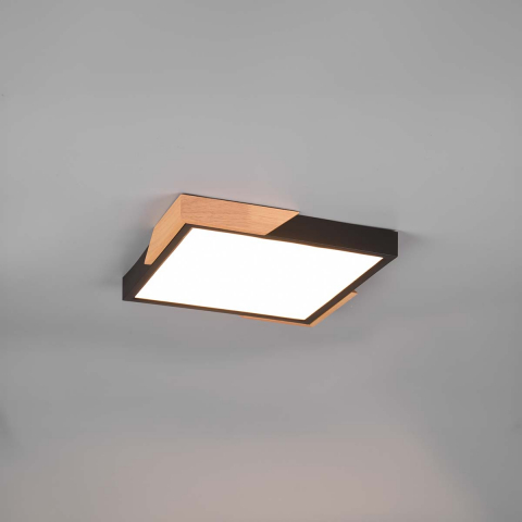 LED Deckenleuchte, Quadrat, Flach, Holz, Schwarz, Switch Dimmer, 31 cm x 31 cm, Küchenbeleuchtung, Caféleuchte, Praxisdeckenlampe, Wartezimmerleuchte, Hoteldeckenleuchte, Wohnzimmerleuchte, Bürolampe, Innenraumbeleuchtung, Wohnraumbeleuchtung, IP20