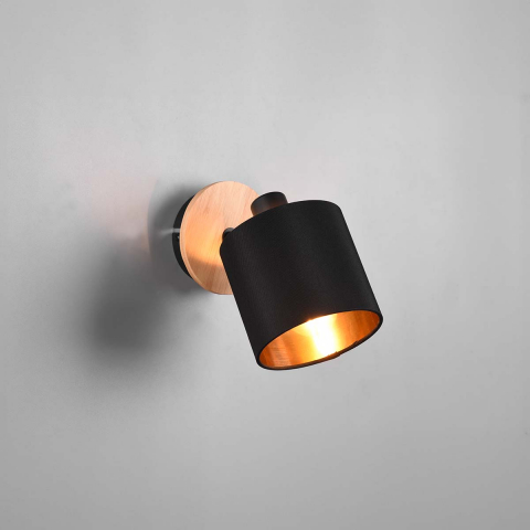 Schlafzimmerbeleuchtung, Hotelbeleuchtung, Lesezimmerbeleuchtung, Wohnzimmerbeleuchtung, Flurbeleuchtung Wandleuchte, Deckenleuchte, Spot, Stoff, Schwarz, Holz, Gold, FlexConnect, 18 cm Höhe