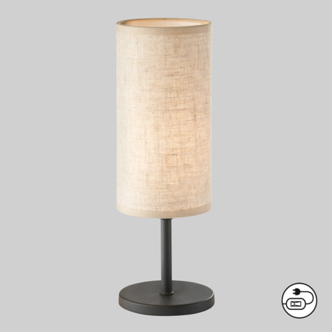 Hotelzimmerbeleuchtung Elegante Tischleuchte, Stoffschirm, Beige, Schwarz, Schnurschalter, 30 cm Höhe, Bettleuchte, Nachttischleuchte, Wohnraumleuchte, Schlafzimmerleuchte, Hotelzimmer Tischleuchte, Innenraumleuchte