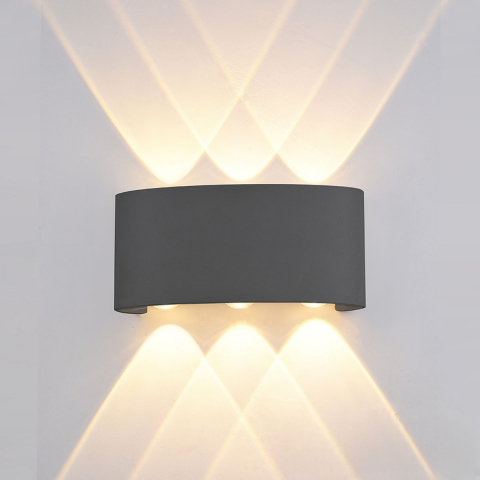 Applique LED d'extérieur, Outdoor, noir, 6 sources lumineuses, aluminium, éclairage up-and-down, économie d'énergie, 6 watts, 480 lumens, 3200 kelvins, éclairage de terrasse, applique de balcon, éclairage de véranda, éclairage de façade, lampe murale, lampe d'entrée, lampe d'entrée de porte