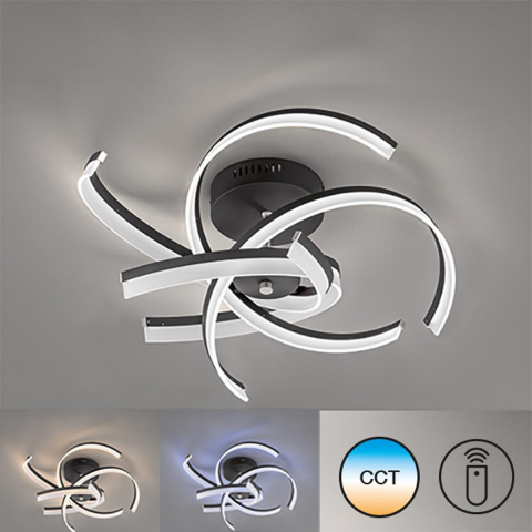 Plafonnier LED, noir, blanc, télécommande, variateur, 68 cm de diamètre, éclairage du salon, éclairage de la salle d'attente, lampe du cabinet médical, éclairage du restaurant, lampe du salon, lampe du couloir, éclairage intérieur, IP20