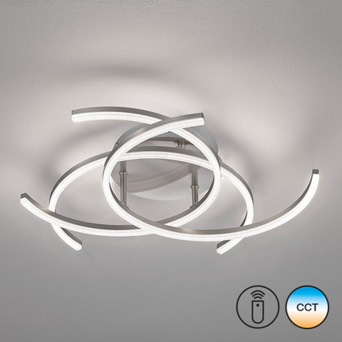 Plafonnier LED, changement de température de couleur, 3 spots, télécommande, 68 cm de diamètre, lampe d'hôtel, plafonnier de restaurant, lampe de salle à manger, lampe de cuisine, lampe de salon, lampe de bureau, lampe de salle d'attente, éclairage de cabinet, éclairage résidentiel, éclairage d'intérieur, IP20