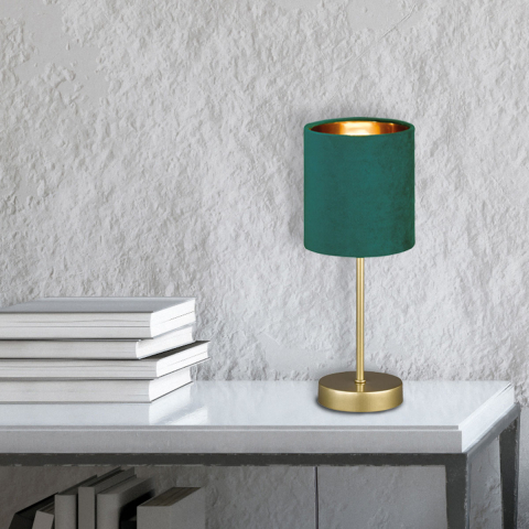 Tischleuchte, Stoff, Türkis, Metall, Gold, Schalter, 34 cm Höhe, Bettleuchte, Nachttischleuchte, Hoteltischlampe, Sideboardbeleuchtung, Kommodenleuchte, Innenraumbeleuchtung, Wohnraumbeleuchtung, IP20