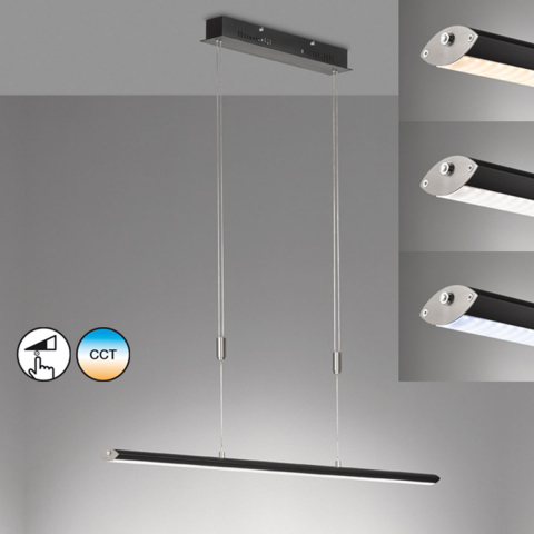 LED Pendelleuchte, Höhe verstellbar, Schwarz, Tastdimmer, 113 cm Länge, Praxispendelleuchte, Wartezimmerhängeleuchte, Cafébeleuchtung, Tresenleuchte, Thekenlampe, Rezeptionsleuchte, Esszimmerpendelleuchte, Küchenhängeleuchte, Innenraumbeleuchtung, Wohnraumbeleuchtung, IP20