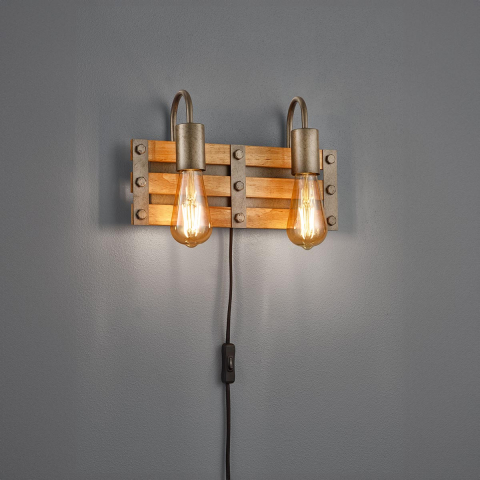Wandleuchte, Holz, Metall, Nickel, Braun, Vintage, Flex Connect, 35 cm x 20 cm, Hotelleuchte, Cafébeleuchtung, Restaurantwandlampe, Barwandlampe, Innenraumbeleuchtung, Wohnraumbeleuchtung, IP20