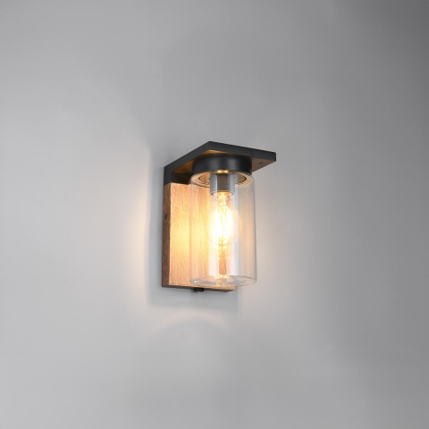 Aussen Wandleuchte, Dämmerungssensor, Glas, Holzoptik, IP44, 19 cm Höhe, Gartenleuchte, Balkonwandleuchte, Terrassenwandlampe, Verandawandlampe, Outdoorleuchte, Fassadenleuchte, Restaurantaussenwandleuchte, Hotelaussenwandleuchte