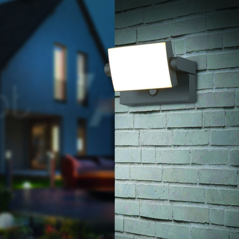 Außen Wandleuchte, Anthrazit, Aluminium, Bewegungssensor, Schwenkbar, IP54, Breite 20 cm, Höhe 10 cm, 3000 Kelvin, 1 x 10 Watt, LED integriert, Eingangsleuchte, Fassadenbeleuchtung, Türbeleuchtung, Balkonleuchte, Verandaleuchte, Outdoorleuchte