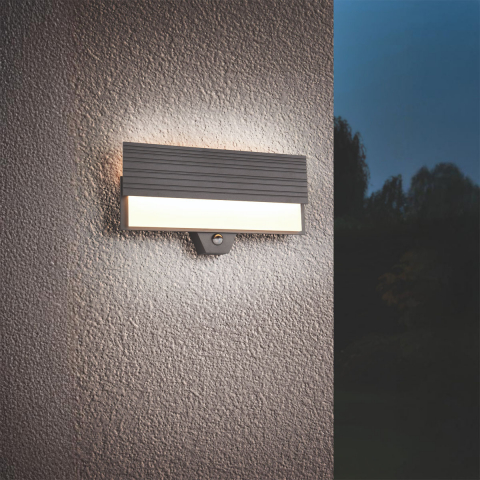 LED Wandleuchte, Aussenbereich, Bewegungssensor, Druckguss, Aluminium, Anthrazit, IP44, 10 Watt, 1100 Lumen, 3000 Kelvin, Fassadenleuchte, Restaurantwandleuchte, Hotelaussenwandleuchte, Cafébeleuchtung, Outdoorleuchte, Türeingangsleuchte, Eingangsleuchte, Balkonleuchte