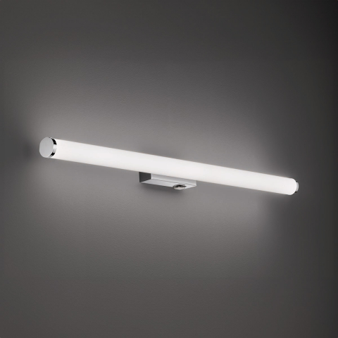 LED Bad Wandleuchte, Chrom, Metall, Schalter, Länglich, IP44, 80 cm x 5 cm, Hotelbadbeleuchtung, Feuchtraumleuchte, Duschbeleuchtung, Spalampe, Saunavoraumleuchte, Spiegelbeleuchtung