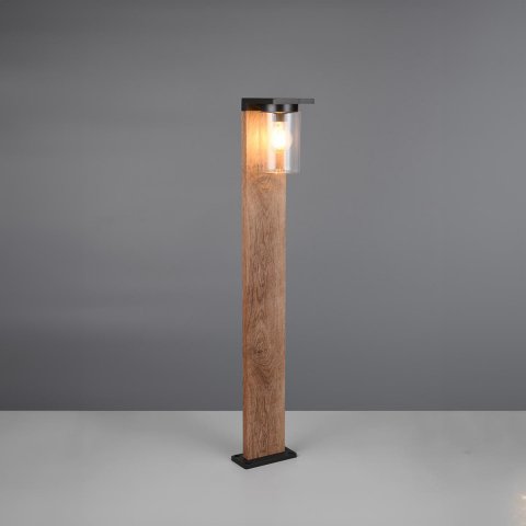 Aussen Stehleuchte, Holzoptik, Aluminium, Schalter, Dämmerungssensor, IP44, 100 cm Höhe, Wegbeleuchtung, Türeingangsleuchte, Einfahrtleuchte, Gartenleuchte, Outdoorleuchte, Eingangsstehleuchte