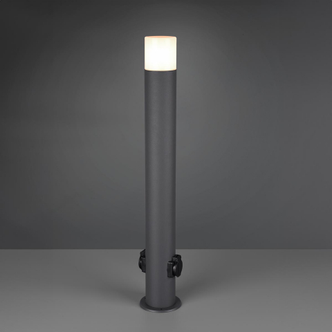 Aussen Stehleuchte, Steckdose, Anthrazit, Aluminium, 80 cm Höhe, Gartenleuchte, Verandabeleuchtung, Terrassenlicht, Wegbeleuchtung, Outdoorleuchte, Einfahrtsbeleuchtung, Hauszufahrtsleuchte