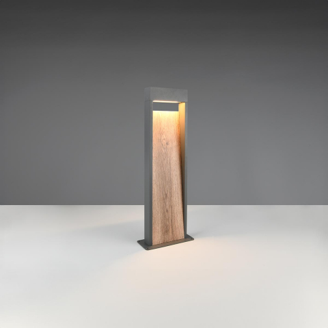 LED Aussen Stehleuchte, Indirektes Licht, Holzoptik, Aluminium, IP44, 60 cm Höhe, Wegbeleuchtung, Eingangsleuchte, Gartenweglampe, Outdoorleuchte, Garagenzufahrtsleuchte