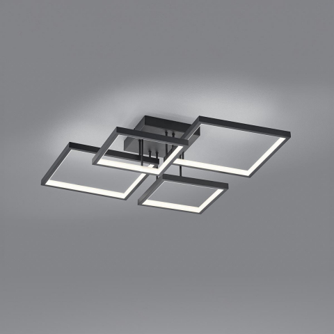 LED Deckenleuchte, Quadratisch, Switch Dimmer, Metall, Schwarz, 52 cm x 52cm, Küchenbeleuchtung, Praxisleuchte, Wartezimmerdeckenleuchte, Wohnraumbeleuchtung, Innenraumbeleuchtung, IP20