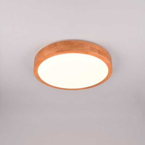 LED Deckenleuchte, Naturholz, Kunststoff, Braun, Switch Dimmer, Rund, 40 cm Ø, Hotelzimmerbeleuchtung, Cafédeckenleuchte, Praxisleuchte, Wartezimmerdeckenleuchte, Restaurantleuchte, Flurbeleuchtung, Wohnraumbeleuchtung, Innenraumbeleuchtung, IP20