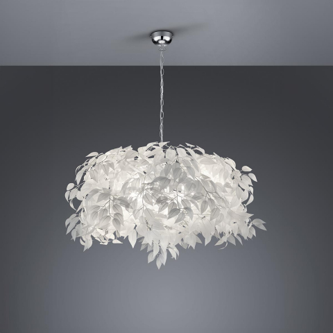 Wohnzimmerbeleuchtung, Schlafzimmerbeleuchtung, Esszimmerbeleuchtung, Essbereichsbeleuchtung, Hotelbeleuchtung, Restaurantbeleuchtung, Cafébeleuchtung Pendelleuchte, Blätter-Design, Chrom, Weiss, 70 cm Ø