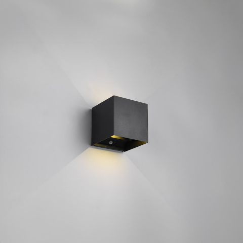 Outdoorbeleuchtung, Terrassenbeleuchtung, Hotelbeleuchtung, Verandabeleuchtung, Hotelbeleuchtung, Eingangsbeleuchtung LED Aussen Wandleuchte, Bewegungssensor, Dämmerungssensor, Up-Down-Licht, Schwarz, IP44, 10 cm x 10 cm