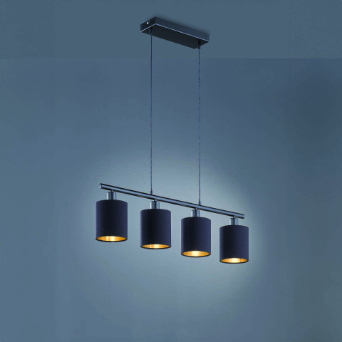 Esszimmerbeleuchtung, Küchenbeleuchtung, Restaurantbeleuchtung Pendelleuchte, 4 Spots, Stoff, Schwarz, Gold, Höhe anpassbar, 75 cm x 12 cm