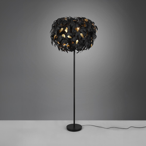 Wohnzimmerbeleuchtung, Schlafzimmerbeleuchtung, Loungebeleuchtung, Hotelzimmerbeleuchtung Stehleuchte, Blätter Design, Schwarz, Gold, Fussschalter, 180 cm Höhe