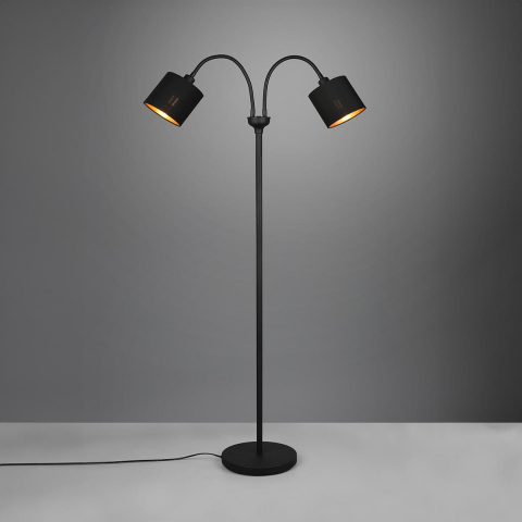 Schlafzimmerbeleuchtung, Hotelzimmerbeleuchtung, Restaurantbeleuchtung, Wohnzimmerbeleuchtung, Esszimmerbeleuchtung, Stehleuchte, 2 Strahler, Stoffschirme, Schwarz, Gold, Schalter, 130 cm