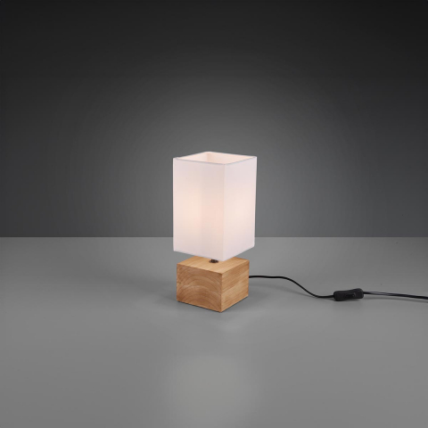 Nachttischbeleuchtung, Schreibtischbeleuchtung, Schlafzimmerbeleuchtung, Wohnzimmerbeleuchtung, Hotelzimmerbeleuchtung Tischleuchte, Holz, Braun, Stoff, Weiss, Schnurschalter, 30 cm Höhe