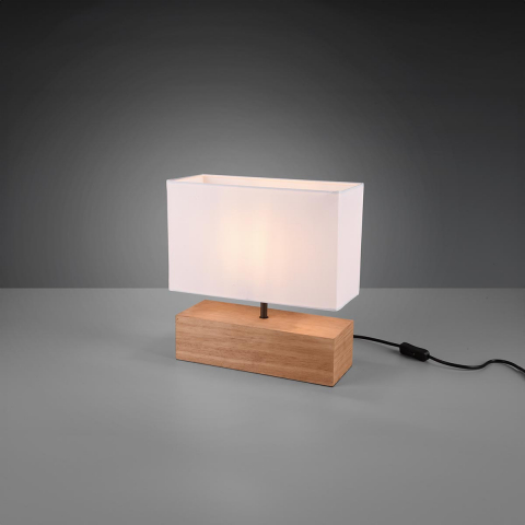 Schreibtischbeleuchtung, Nachttischbeleuchtung, Schlafzimmerbeleuchtung, Wohnzimmerbeleuchtung, Hotelzimmerbeleuchtung Tischleuchte, Holz, Naturbelassen, Stoffschirm, Weiss, Schnurschalter, 30 cm Höhe