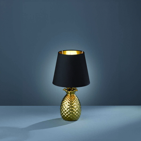 Schlafzimmerbeleuchtung, Nachttischbeleuchtung, Hotelzimmerbeleuchtung, Wohnzimmerbeleuchtung, Flurbeleuchtung, Tischleuchte, Stoffschirm, Keramikfuss, Schwarz, Gold, Schnurschalter, 35 cm Höhe