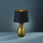 Schlafzimmerbeleuchtung, Wohnzimmerbeleuchtung, Hotelzimmerbeleuchtung, Dekobeleuchtung Tischleuchte, Stoffschirm, Keramikfuss, Schwarz, Gold, Schnurschalter, 43 cm Höhe