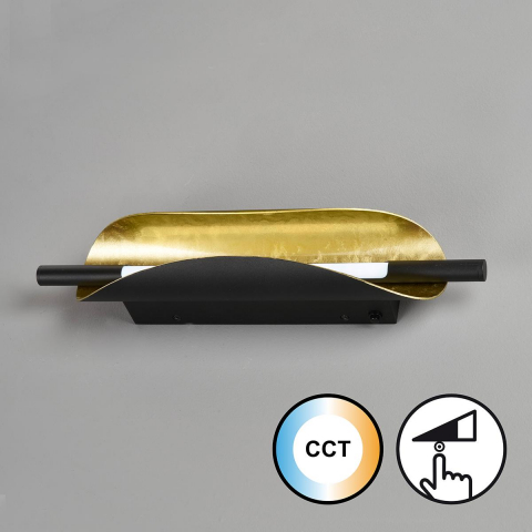LED Wandleuchte, Schwarz, Gold, Farbwechsler, Tastdimmer, 42 cm x 8 cm