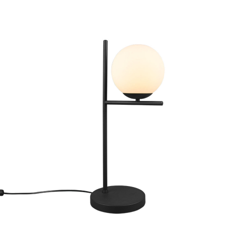 Tischleuchte, Glas, Metall, Kugel, Schwarz, Weiß, Schnurschalter, 52 cm Höhe, Bettleuchte, Nachttischleuchte, Sideboardleuchte, Kommodenleuchte, Regalbeleuchtung, Anrichtenlampe, Dekoleuchte, Innenraumbeleuchtung, Schlafzimmertischleuchte, Wohnraumbeleuchtung, IP20