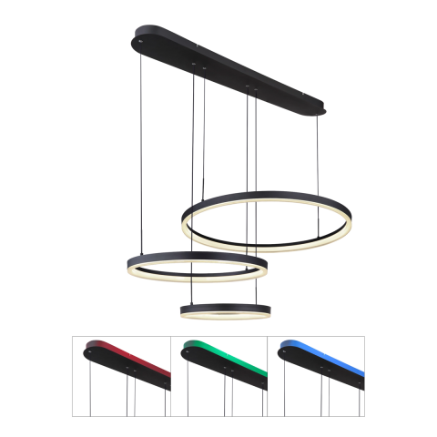 LED Hängeleuchte, 3 Ringe, Schwarz/Gold, 8800 Lumen, Dimmbar