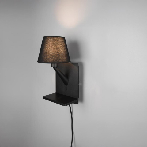 Hotelzimmerbeleuchtung, Wohnzimmerbeleuchtung, Schlafzimmerbeleuchtung, Warteraumbeleuchtung, Flurbeleuchtung, Jugendzimmerbeleuchtung Wandleuchte, Schwarz, Induktives Laden, USB, USB-C, Schalter, 31 cm Höhe