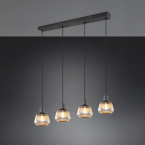Éclairage de la salle à manger, éclairage de la cuisine, éclairage de l'hôtel, éclairage du restaurant, éclairage de la réception Suspension, verre, métal, 4 spots, hauteur adaptable, 90 cm x 15 cm