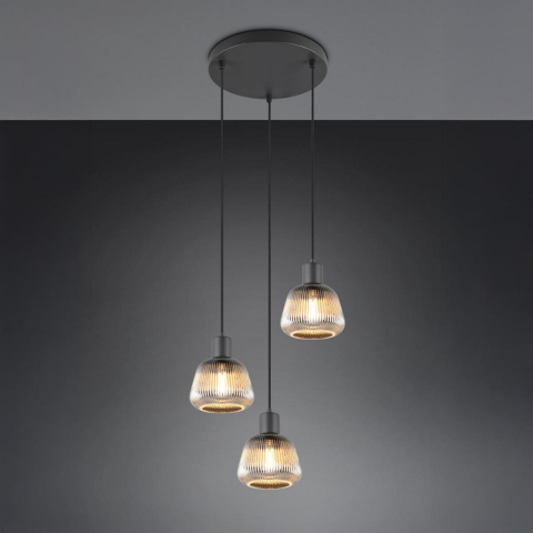 Küchenbeleuchtung, Esszimmerbeleuchtung, Schlafzimmerbeleuchtung, Wohnzimmerbeleuchtung, Hotelbeleuchtung, Restautrantbeleuchtung Pendelleuchte, 3 Strahler, Glasschirme, Höhe anpassbar, Chrom bedampft, 37 cm ØPendelleuchte, 3 Strahler, Glasschirme, Höhe anpassbar, Chrom bedampft, 37 cm Ø